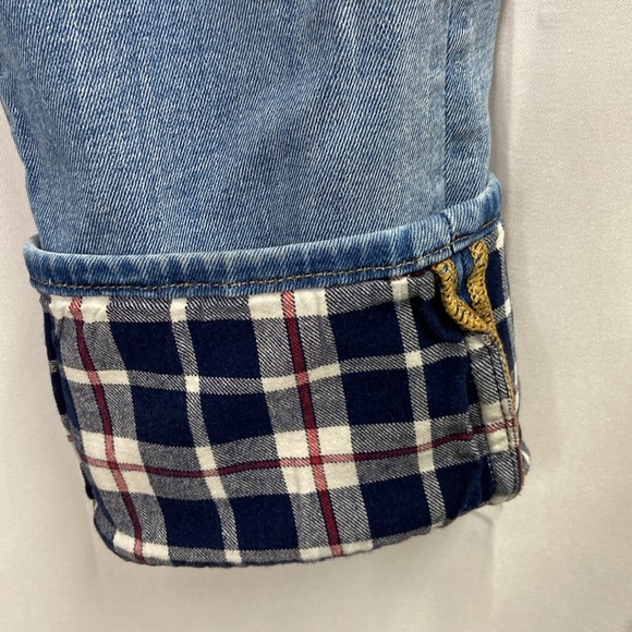 Driftwood Colette Straight Leg Jeans Tartan Lined Cuff Blue Size 29 - Picture 4 of 7